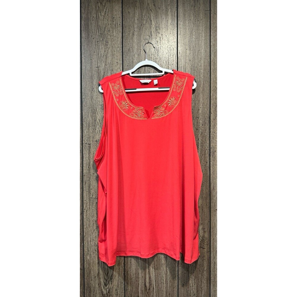 Susan Graver Passport Liquid Knit Sleeveless Embroidered Top